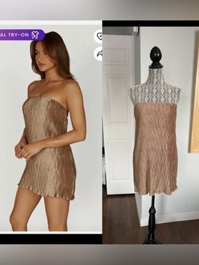 New Meshki Large Athena Modern Textured Gold Goddess Party Mini Party Dress